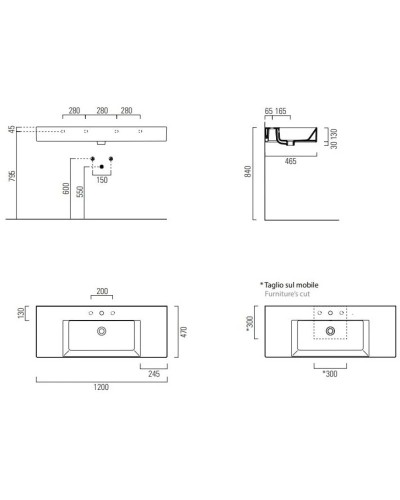 Раковина 120х47 см GSI Kube X 9452111