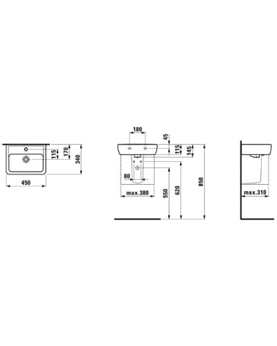 Мини-раковина 45 см Laufen Pro A 8.1195.1.000.104.1