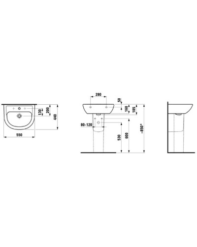 Раковина 55 см Laufen Pro B 8.1095.1.000.104.1