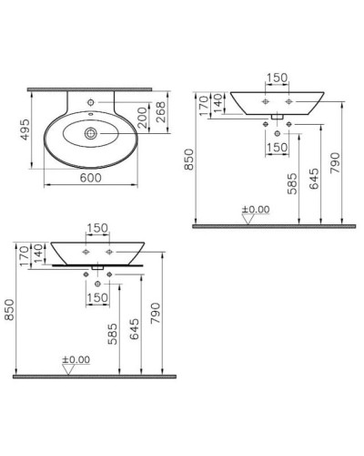 Раковина-чаша 60 см белый Vitra Geo 4424B003-0016