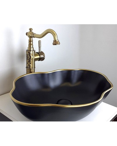 Раковина-чаша Bronze de Luxe 50 1395 Черная с золотым ободом