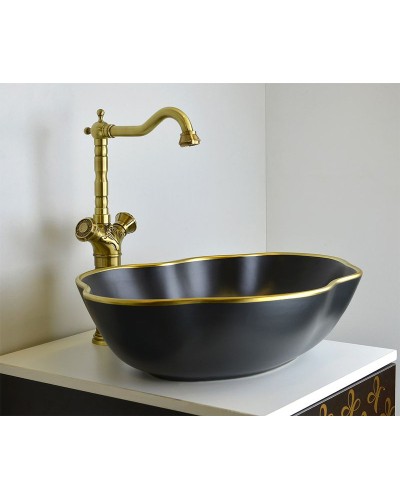 Раковина-чаша Bronze de Luxe 50 1395 Черная с золотым ободом