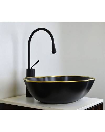 Раковина-чаша Bronze de Luxe 50 1395 Черная с золотым ободом