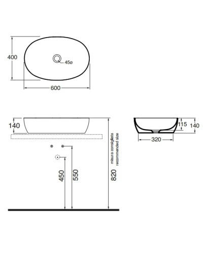 Раковина чаша 60х40 см Azzurra Elegance Circle ECI60bix0