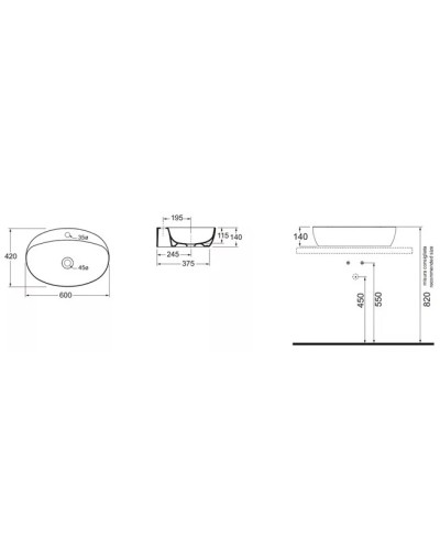 Раковина чаша 60х42 см Azzurra Elegance Circle ECI60Mbix1