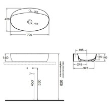 Раковина чаша 70х42 см Azzurra Elegance Circle ECI70Mbix1