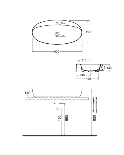 Раковина чаша 90х44 см Azzurra Elegance Circle ECI90Mbix1