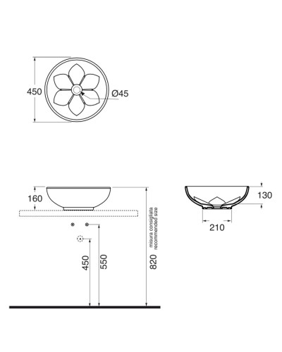 Раковина чаша 45х45 см Azzurra Fleur FLE200