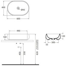 Раковина чаша 60х40 см Azzurra Nuvola NUV200/AP6bi