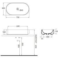 Раковина чаша 75х40 см Azzurra Nuvola NUV200/AP8bi