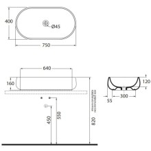 Раковина чаша 75х40 см Azzurra Nuvola NUV200/AP8bi