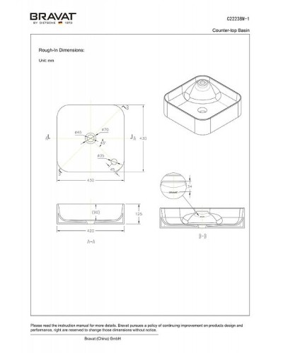 Раковина-чаша Bravat Source 43 C22238W-1-ENG Белая