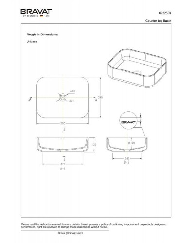 Раковина-чаша Bravat Source 50 C22250W-ENG Белая