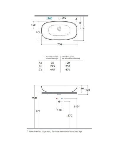 Раковина-чаша 70х37 см Globo Stockholm LA071.bi