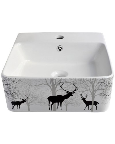 Раковина-чаша Bronze de Luxe 42 1060BD Белый глянец с серо-черным рисунком