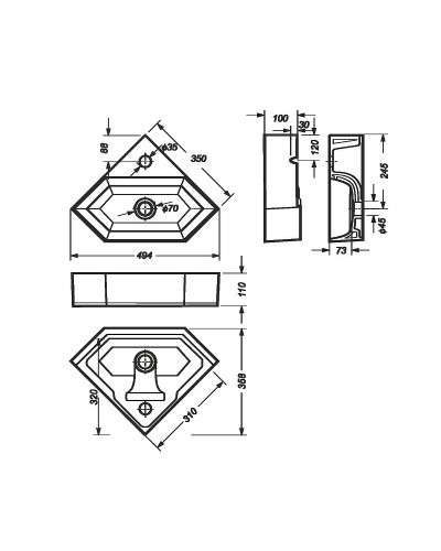 Раковина-чаша Sanita Luxe Line 49 LIN35SLWB01 угловая Белая