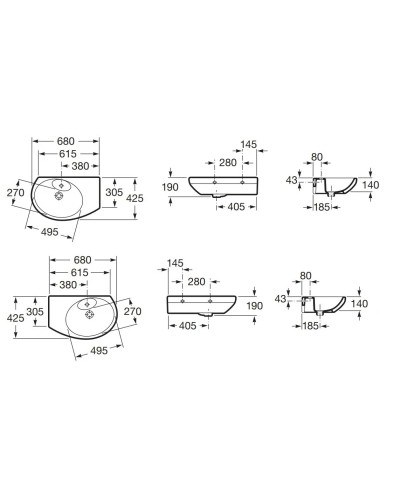 Настенная керамическая раковина 68 см Roca Dama Senso 327518000