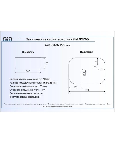 Раковина 47х34 см GID Simple N N9266