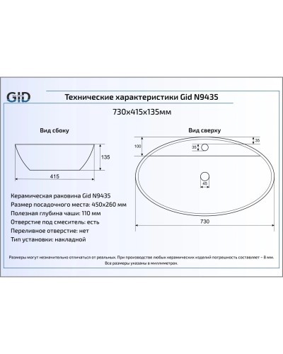 Раковина 73х41,5 см GID Simple N N9435