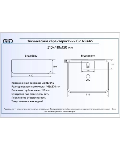 Раковина 51х41 см GID Simple N N9445