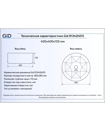 Раковина 40х40 см GID LuxeLine D1342h015