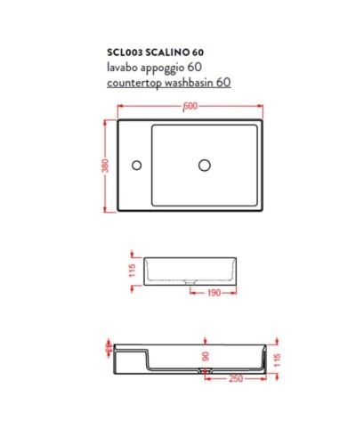 Раковина 60x38 см Artceram Scalino SCL003 05 00
