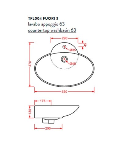 Раковина 63x47 см Artceram Fuori 3 TFL004 01 00 bix1