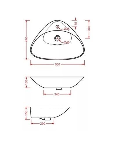 Раковина 60x44 см Artceram Plettro PTL001 01 00 bi