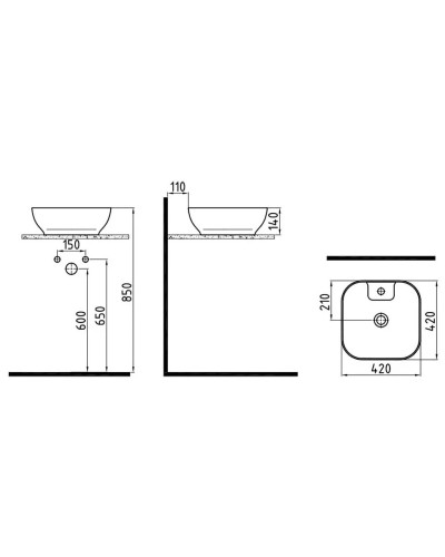 Раковина 42х42 см Bien Motto MTLG04201FD1W3000