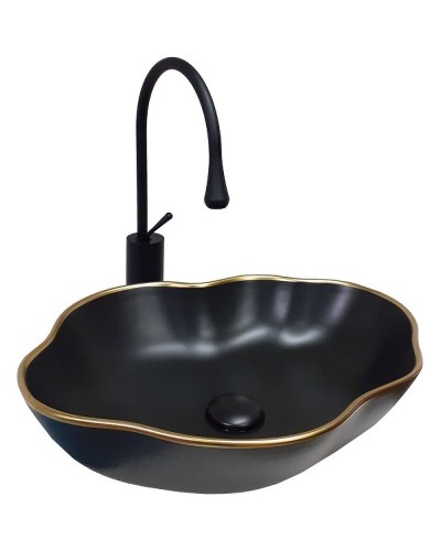 Комплект раковины-чаши Bronze de Luxe 50 1395 со смесителем Scandi 9015B Черная с золотым ободом