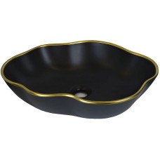 Комплект раковины-чаши Bronze de Luxe 50 1395 со смесителем Scandi 9015B Черная с золотым ободом