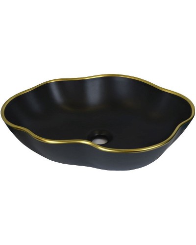 Комплект раковины-чаши Bronze de Luxe 50 1395 со смесителем Scandi 9015B Черная с золотым ободом