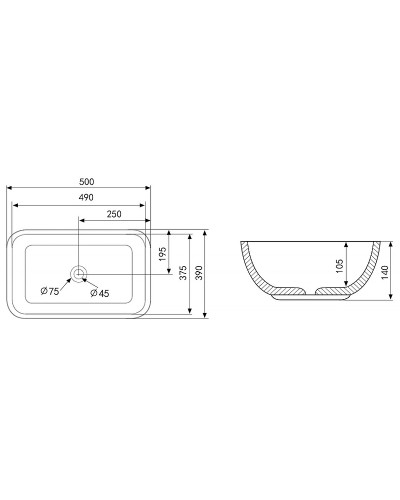 Раковина-чаша Abber Rechteck 50 AC2202MW Белая матовая