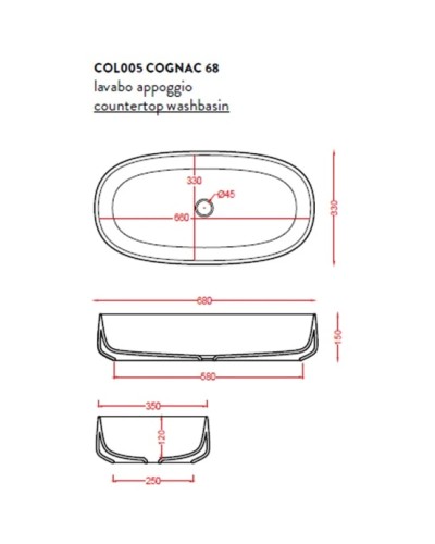 Раковина 68x35 см Artceram Cognac COL005 16 00 blue sapphire