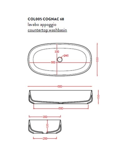 Раковина 68x35 см Artceram Cognac COL005 19 00 ombra bruciata
