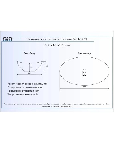 Раковина 64х37 см GID Simple N N9811