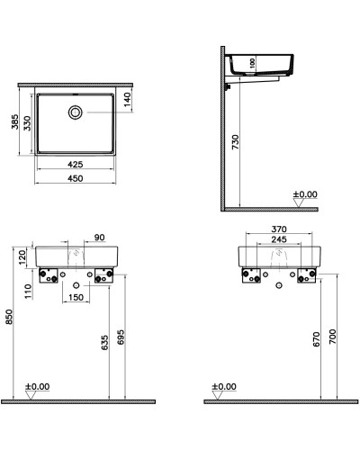 Раковина 45х38,5 см VitrA ArchiPlan 7403B003-0012