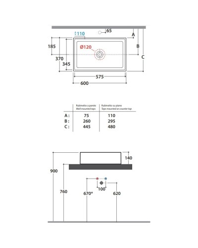 Раковина 60х37 см Globo Forty3 FO062.BI