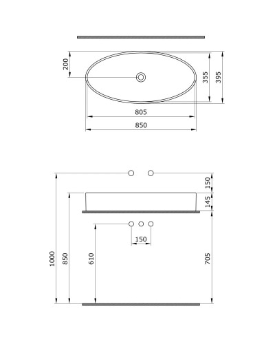 Раковина 85х39,5 см Ambassador Ritz 236T20001