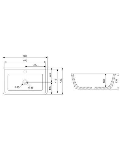 Раковина 50х42 см Abber Rechteck AC2203MSB