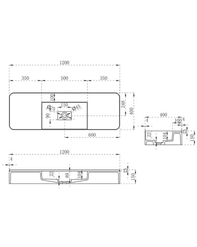 Раковина 120x40 см Vincea VWB-6S312MW