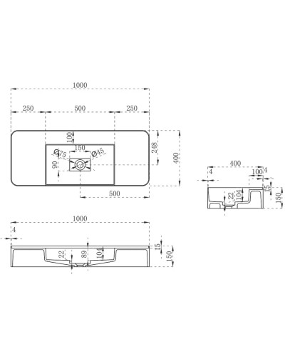 Раковина 100x40 см Vincea VWB-6S380MW