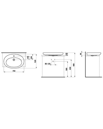 Раковина-чаша с 1 отверстием для смесителя 75 см Laufen Alessi One 8.1897.2.400.104.1
