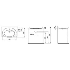 Раковина-чаша без отверстия для смесителя 75 см Laufen Alessi 8.1897.2.400.109.1