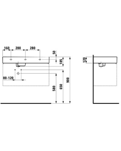 Раковина-чаша с полочкой справа 90 см Laufen Kartell by Laufen 8.1033.8.000.104.1