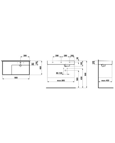 Раковина-чаша с полочкой слева 90 см Laufen Kartell by Laufen 8.1033.9.000.104.1
