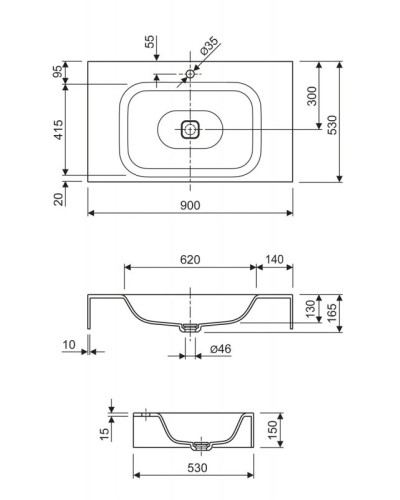 Консольная раковина из литьевого мрамора CEZARES TITAN-900-LVB-SOSPESO