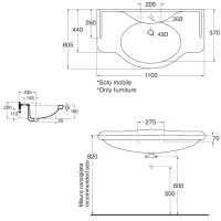 Раковина консоль 110х65 см с тремя отверстиями под смеситель Azzurra Giunone GIU200110/ALZAT bix3