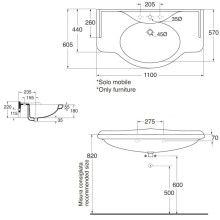 Раковина консоль 110х65 см с тремя отверстиями под смеситель Azzurra Giunone GIU200110/ALZAT bix3
