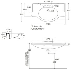 Раковина консоль 110х65 см с тремя отверстиями под смеситель Azzurra Giunone GIU200110/ALZAT bix3